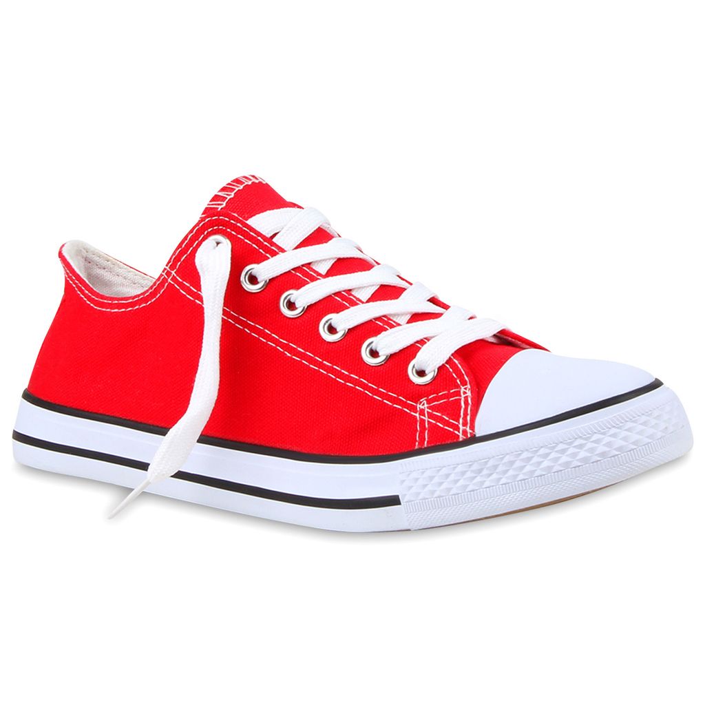 Mytrendshoe Damen Sneakers Low Basic Turnschuhe Freizeit Schuhe Viele Farben 79400, Farbe: Rot, Größe: 36