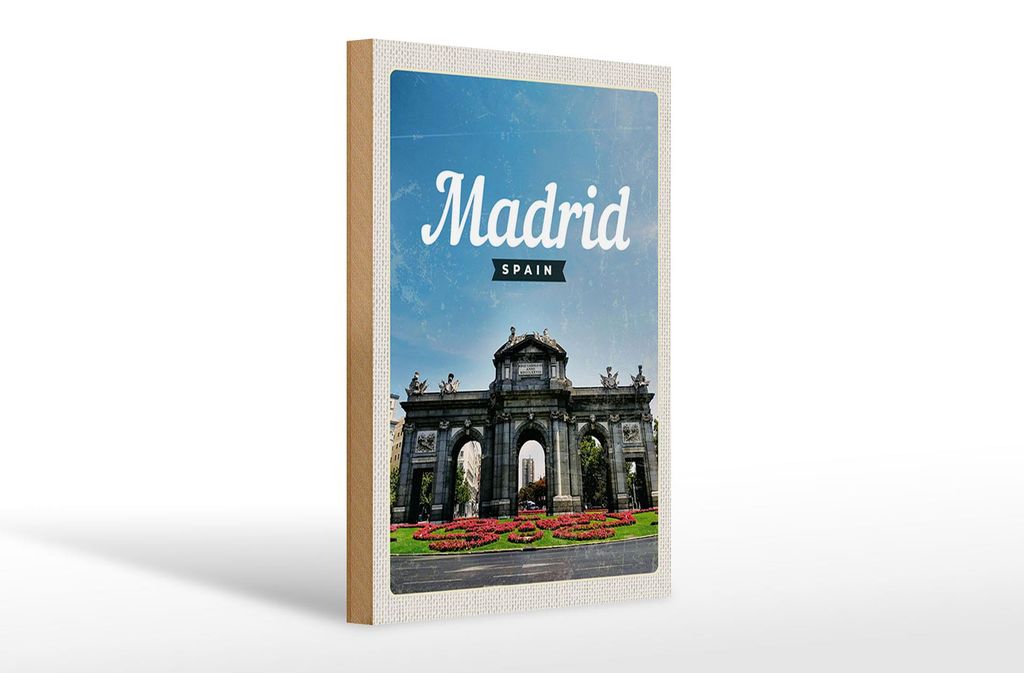 Holzschild Reise 20x30cm Madrid Spain Retro Poster