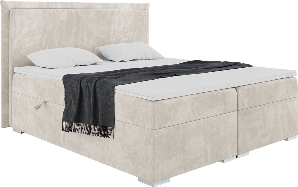 MEBLINI Boxspringbett mit Bettkasten - Gepolstert Doppelbett mit Matratze und Topper - Polsterbett mit Stauraum - Bett mit Kopfteil - Stauraumbett ...