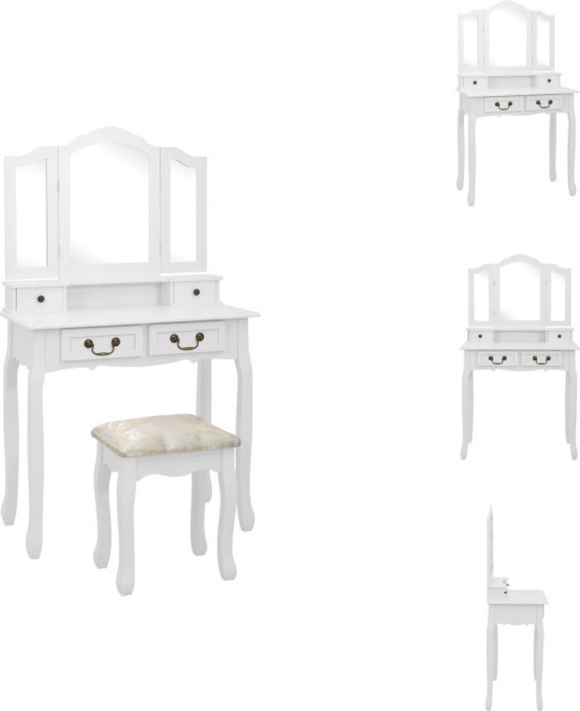 vidaXL Schminktisch-Set mit Hocker Weiß 80x69x141cm Paulowniaholz - Schminktische