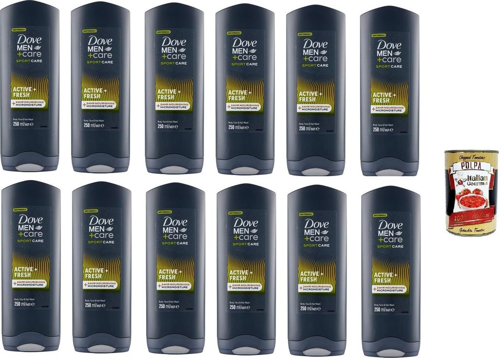D.Men+Care Sport Care Active + Fresh Body, Face & Hair Wash 12x250 ml+ Italian Gourmet polpa 400g