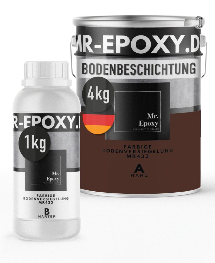 Mr. Epoxy Epoxidharz Bodenbeschichtung (5 kg, RAL 8016 Mahagonibraun) - 2K Betonfarbe für Garagen, Keller & Werkstatt Boden - Flüssigkunststoff E...