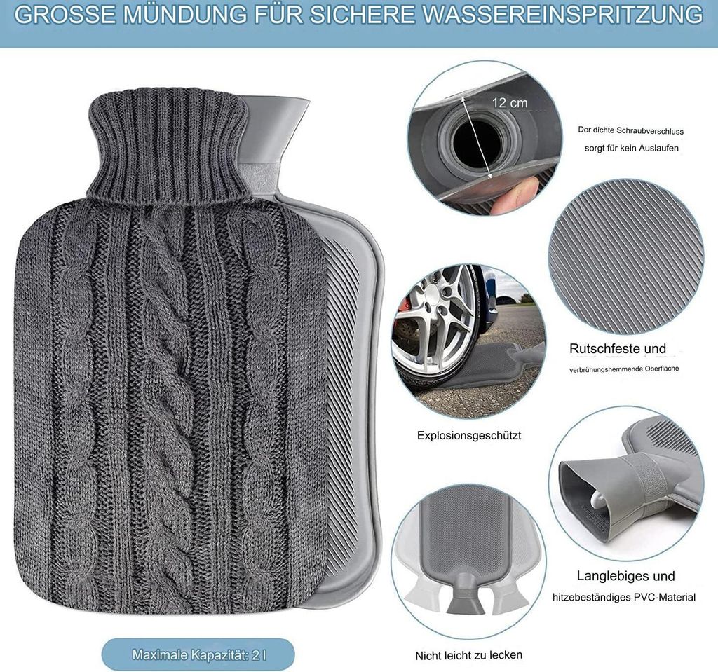 2L Wärmflasche mit Bezug Wärmflaschengürtel,3 in 1 Groß Produktbild 3
