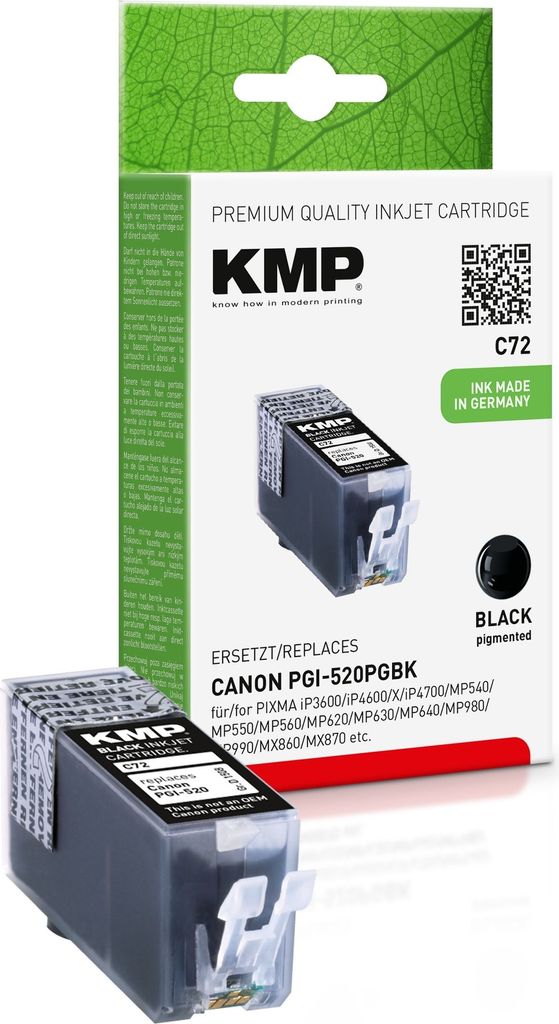 KMP C72 schwarz Tintenpatrone ersetzt Canon PGI-520PGBK Produktbild 