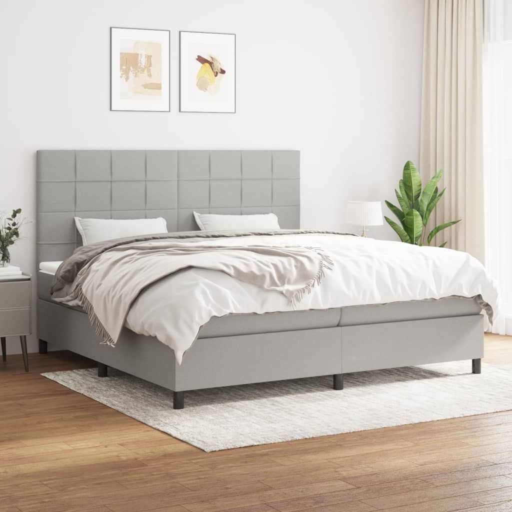 The Living Store Boxspringbett mit Matratze Hellgrau 200x200 cm Stoff