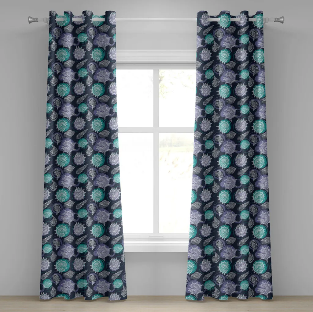 ABAKUHAUS Tenda con occhielli in stile nautico, tema oceanico Conchiglie Capesante Estate Marina Costiera Grunge, tende decorative a 2 pannelli, 280 cm x 245 cm, blu notte Verde mare