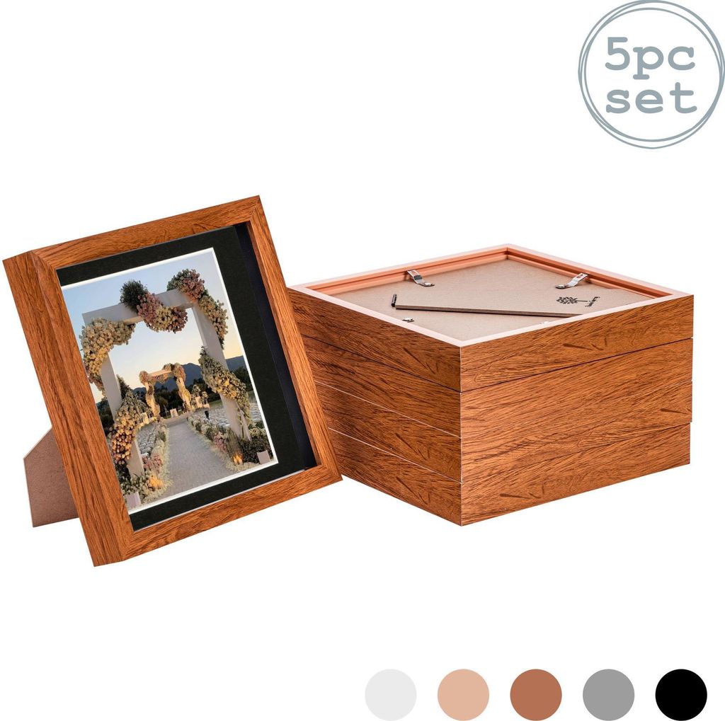 Nicola Spring 5 Stück 8 x 8 3D-Schatten-Kasten-Foto-Rahmen-Set - Craft Anzeigen Bilderrahmen mit 6 x 6 Montage - Glas Aperture - Dark Wood / Schwarz