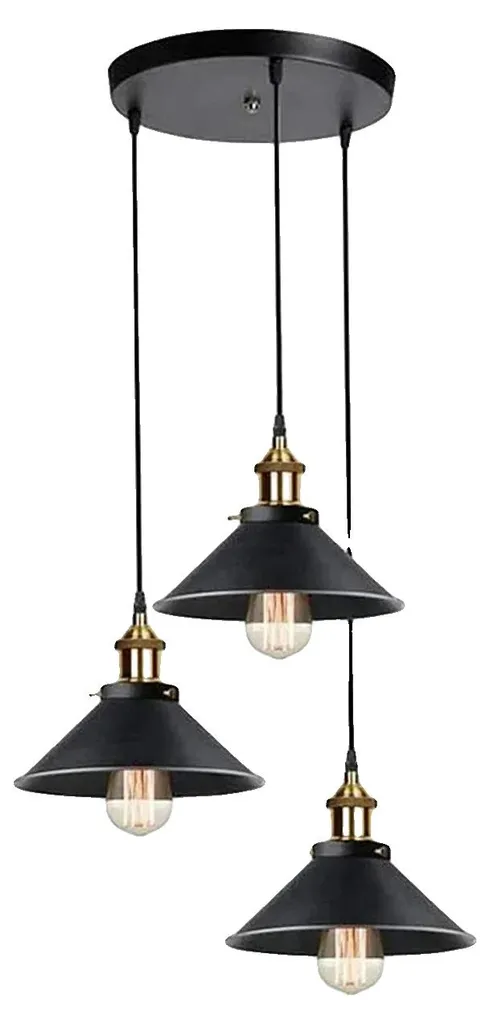 Lustre suspension vintage 3 lampes A8001 L idéal pour salon et cuisine