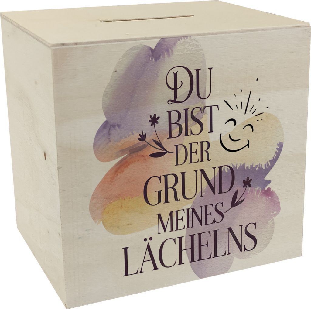 Grund meines Lächelns Spardose aus Holz Blumen Aquarell