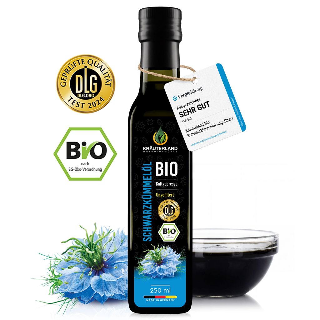Kräuterland Premium Schwarzkümmelöl, 250ml ungefiltert, Produktbild 