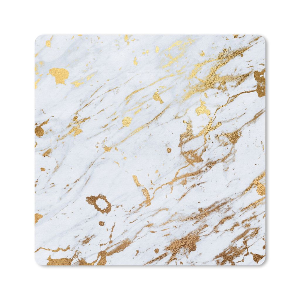 MuchoWow Mauspad Mousepad Marmor - Muster - Gold - Weiß 20x20 cm - Mousepads - Maus Mat - Pad - Mausunterlage - Desk Mat - Bureauartikeln