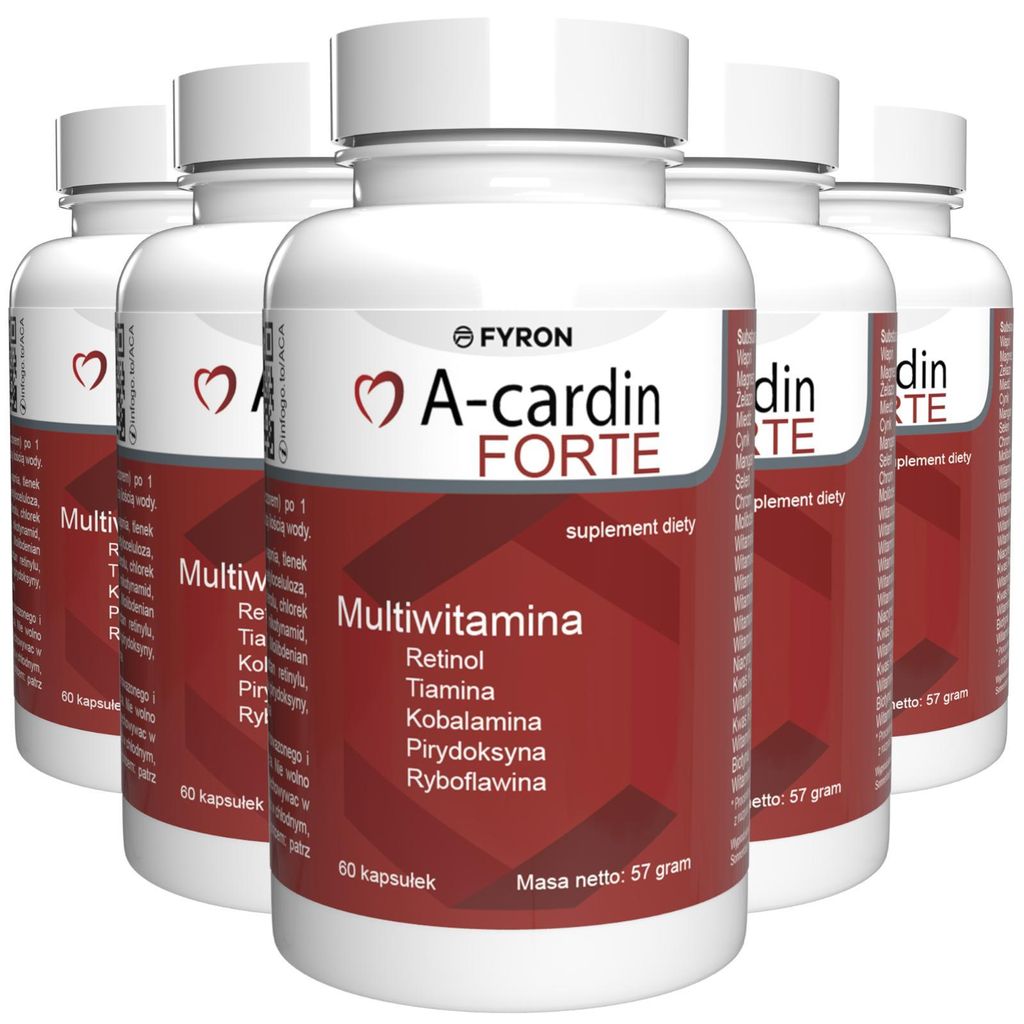 A-cardin Forte - 300 Kapseln (5x60) hochdosiert - Original Rezept aus der Schweiz - Vegan & Pflanzlich mit Vitaminen & Mineralien - 5er Pack