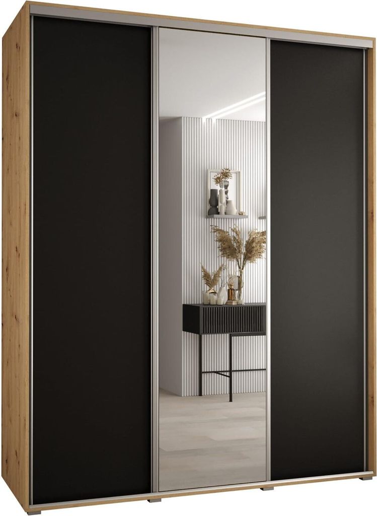 MEBLE KRYSPOL Davos 3 Schrank, drei Türen - 235,2x190x60 cm - Artisan Schwarz Silber