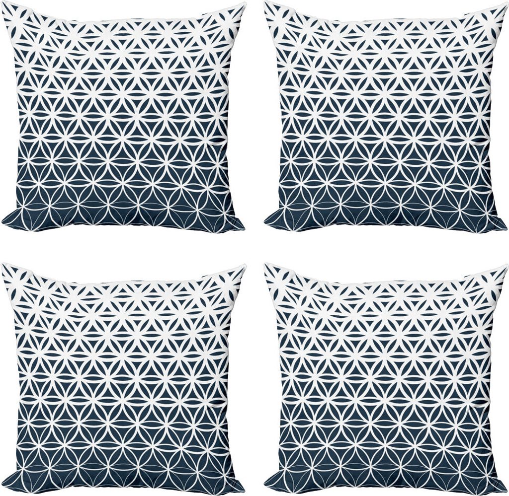 ABAKUHAUS Abstrakt Kissenbezug Set (4 Stück), Retro Ombre Curves, Moderner Doppelseitiger Digitaldruck, 60 cm x 60 cm, Petrol Blau Weiß