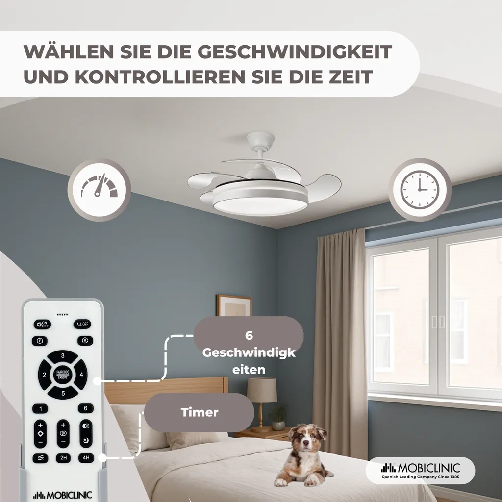 Ventilateur de plafond 6 vitesses Mobiclinic Oasis télécommandé 3 modes LED - 7