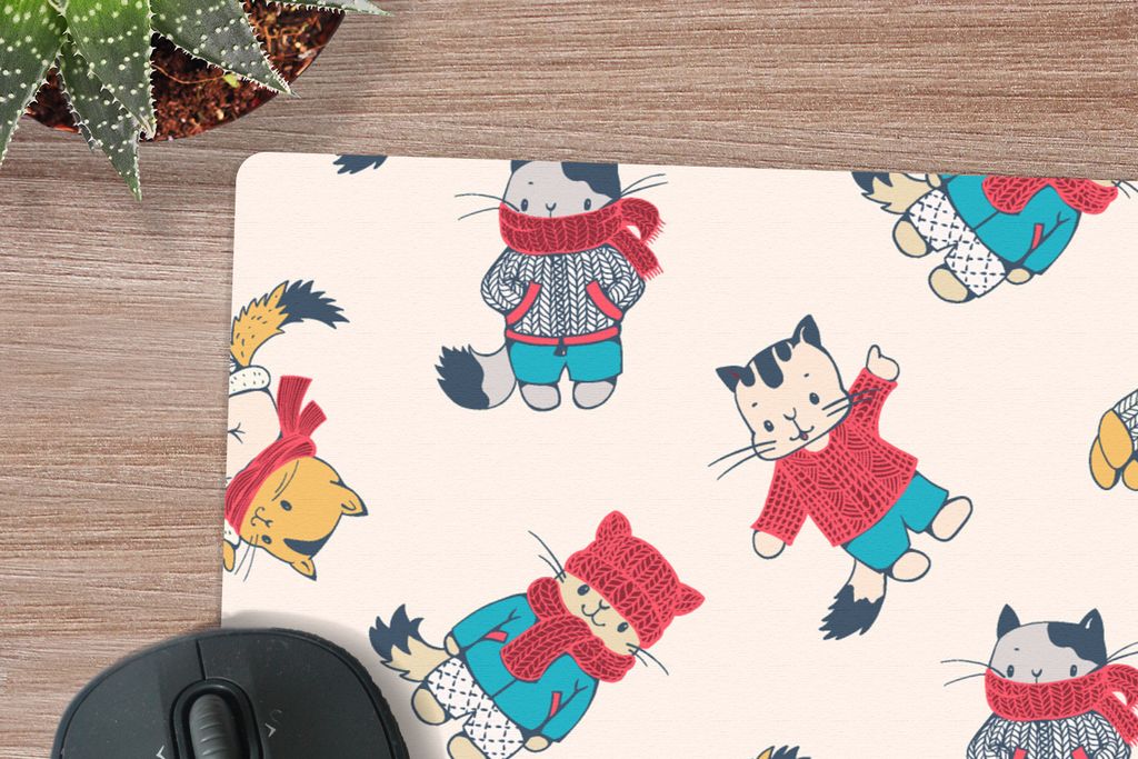 MuchoWow Mauspad Mousepad Winter - Katze - Tiere - Muster 27x18 cm - Mousepads - Maus Mat - Pad - Mausunterlage - Büroartikel - Desk Matten