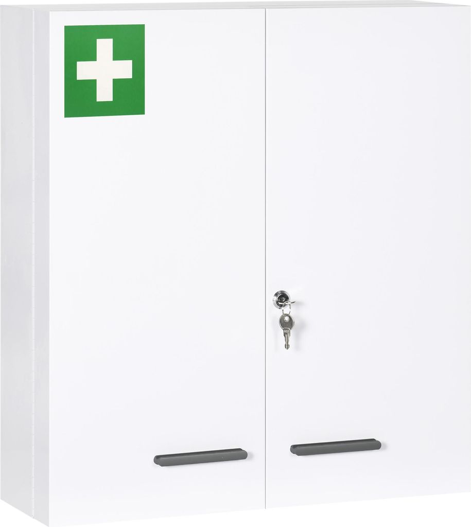 kleankin Medizinschrank, 6 Innenfächer, abschließbar, 2 Türen, stabiles Stahlgehäuse, weiß, 55 x 18 x 60 cm