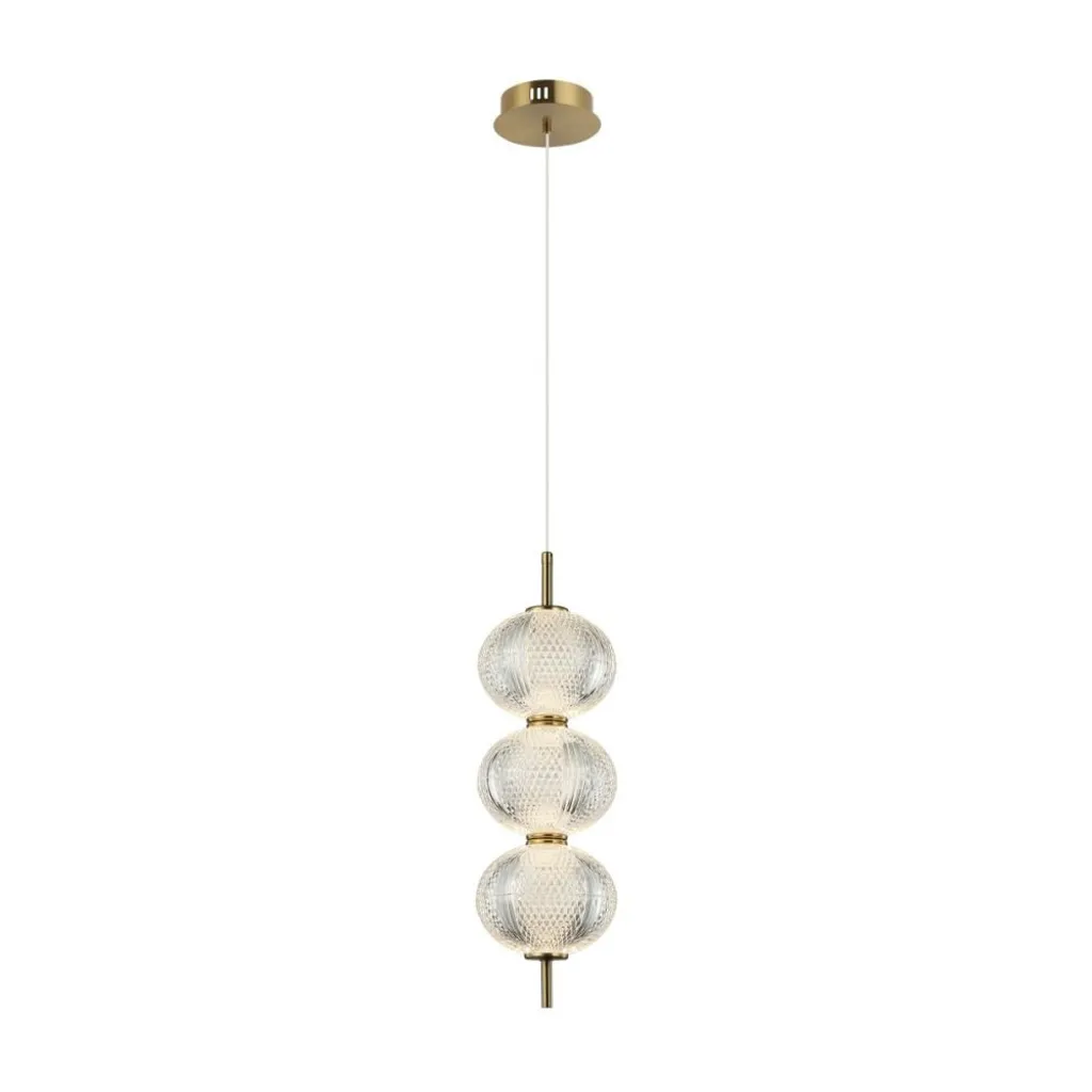 Luminaire LED 1300 lumens en laiton brossé et verre, blanc chaud 152 cm