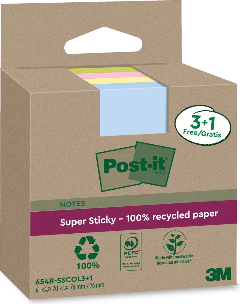 POST-IT 654 RSS3COL3+1F Sticky note Super Sticky 100% Immagine del prodotto 