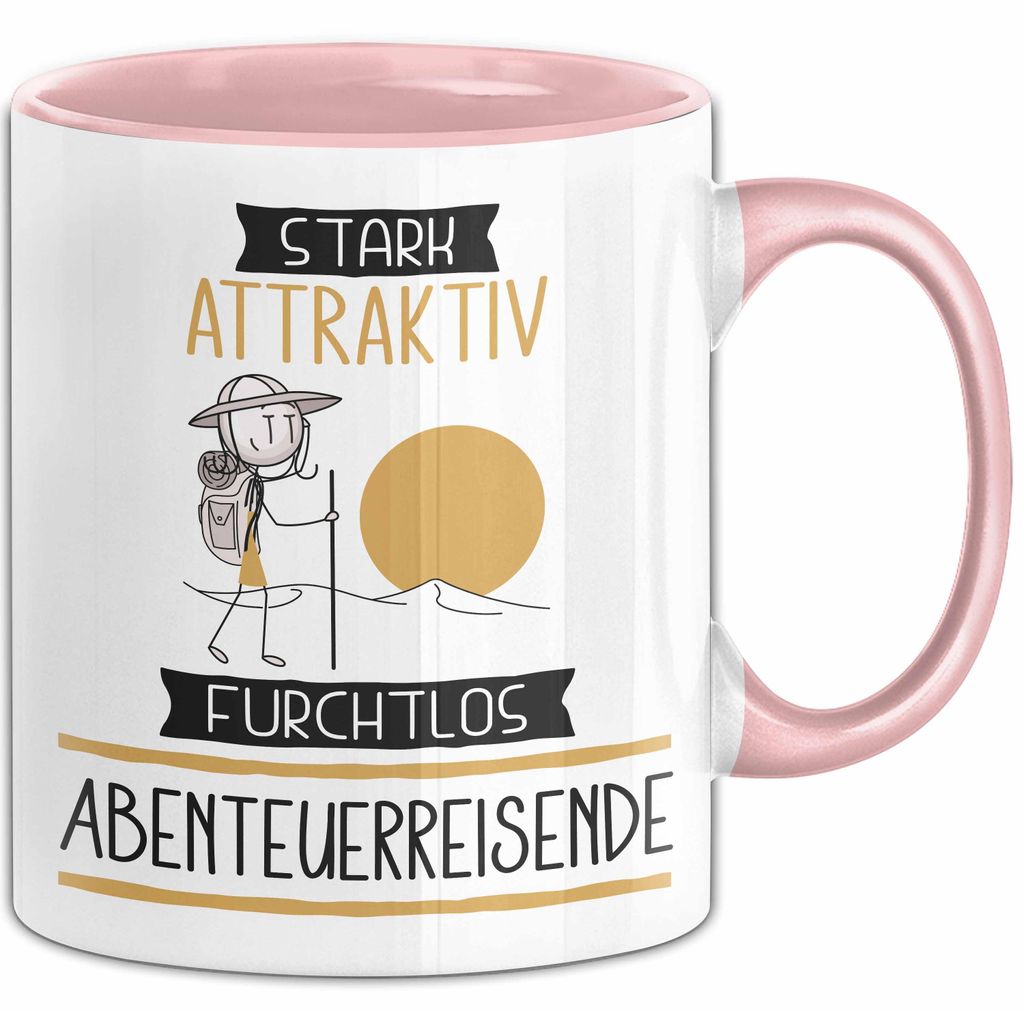 Abenteuerreisende Tasse Geschenk Becher Stark Attraktiv Furchtlos Abenteuerreisende Lustige Geschenkidee (Rosa)