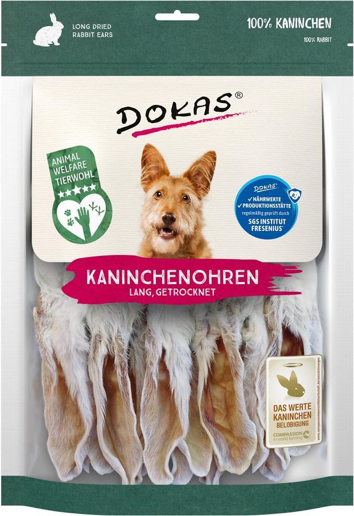 Dokas Kaninchenohren mit Fell getrocknet, Snacks, Hund, Produktbild 