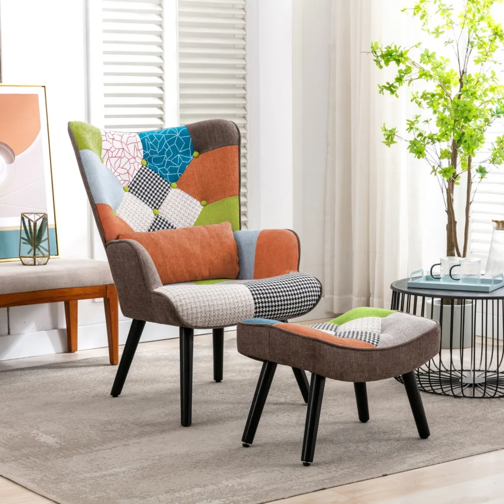 Fauteuil Lounge Moderne avec repose-pieds, Lin Synthétique Orange