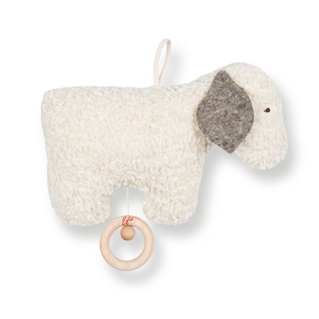Efie Baby Spieluhr Schäfchen – Melodie Guter Mond Du gehst so stille, Kuschelspieluhr aus kbA Baumwolle, Germany