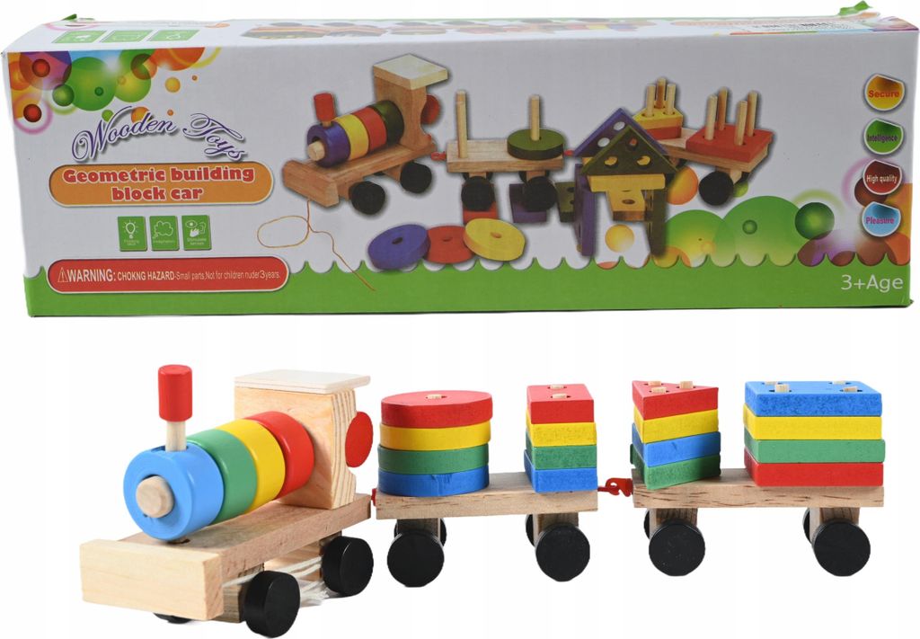 Holzeisenbahn Kinder Steckzug Bauklötze Zug mit Waggons Lernspielzeug Motorik Bunt