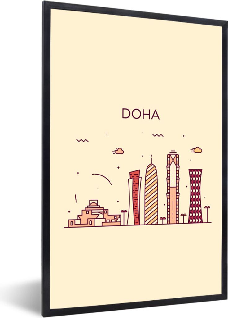 MuchoWow Gerahmtes Poster Skyline - Katar - Doha 60x90 cm - Poster mit Schwarzem Bilderrahmen Wandposter Rahmen Foto Bilder - Kunst