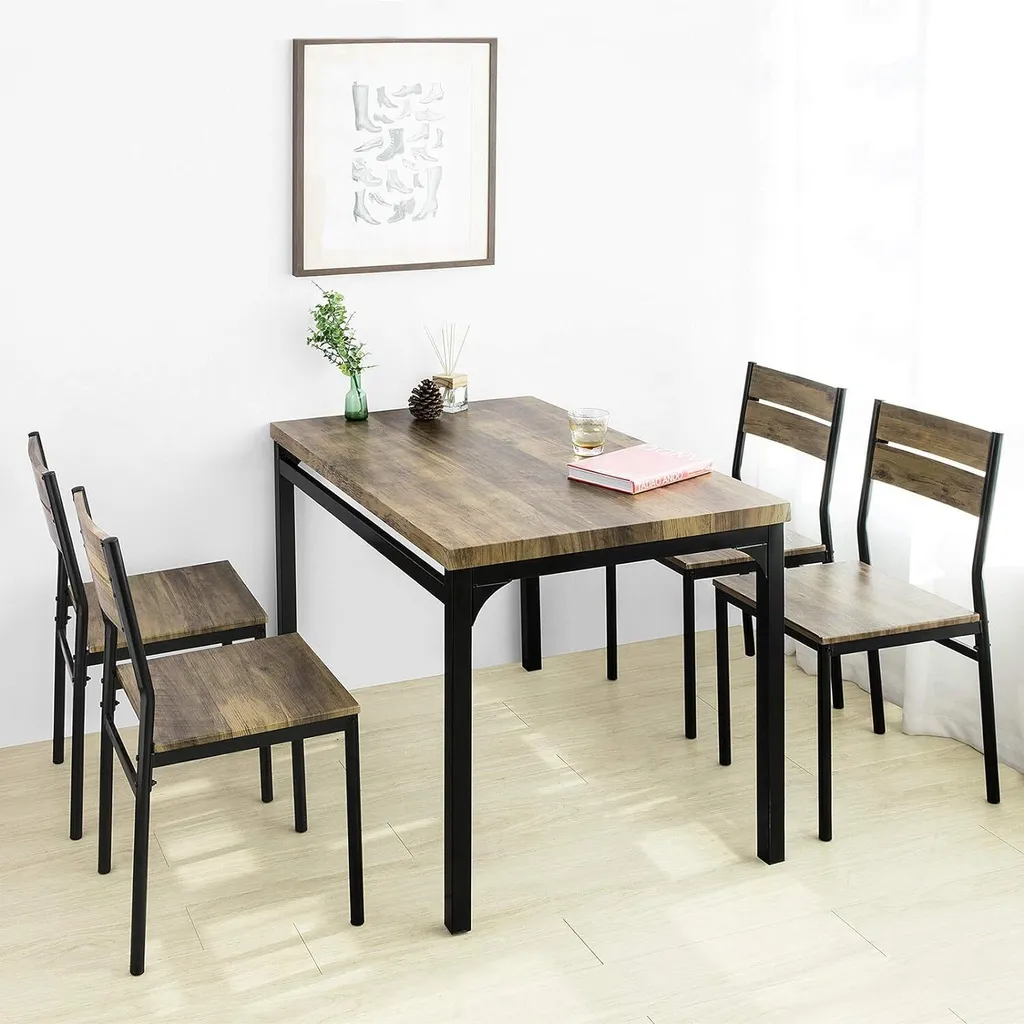 Table à Manger Gain de Place avec 4 Tabourets Encastrables en Métal - 7