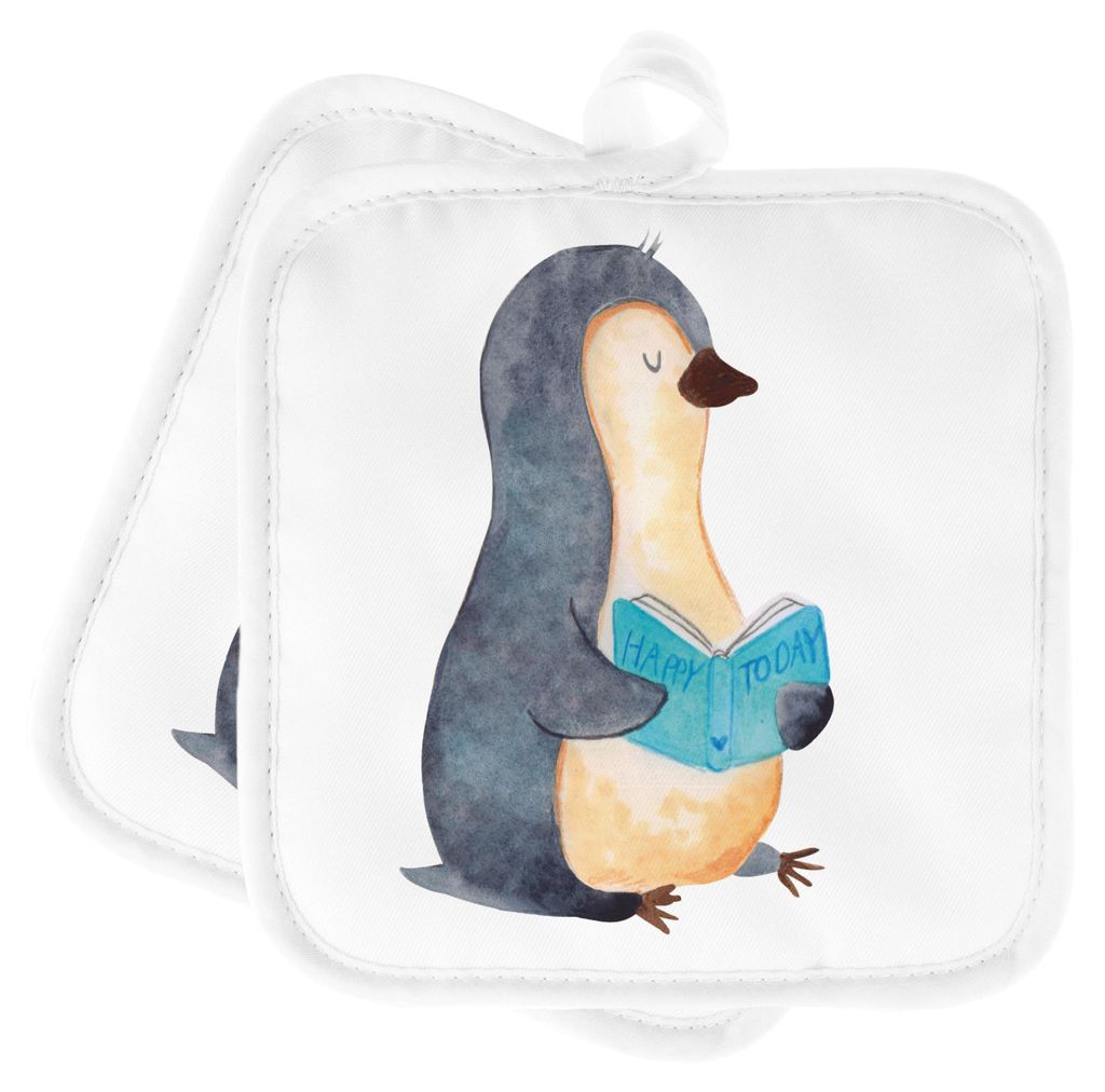 Mr. & Mrs. Panda Topflappen Pinguin Buch - Weiß - Geschenk, Urlaub, Kochlappen, Topfuntersetzer, Topflappenset, Nichtstun, Set, Lesen, Ausruhen, t...
