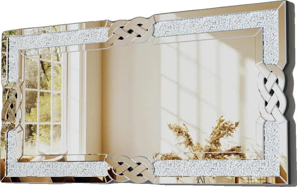 Miroir glamour argenté incrusté de diamants taillés design 90x60cm