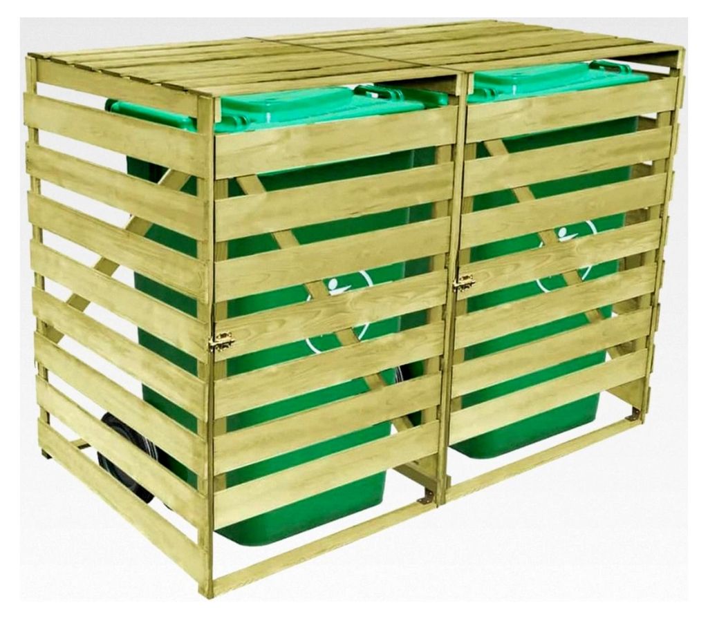 Doppelter Mülltonnendeckel für den Außenbereich, 240 l, imprägniertes Holz