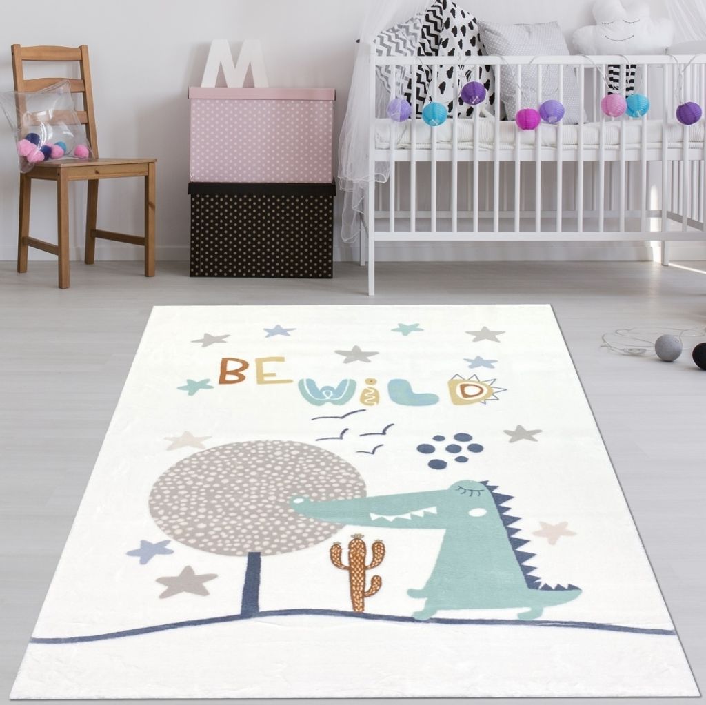 Kinder-Teppich besonders weich | Sterne & Dino | in Cream Größe - 160 x 230 cm