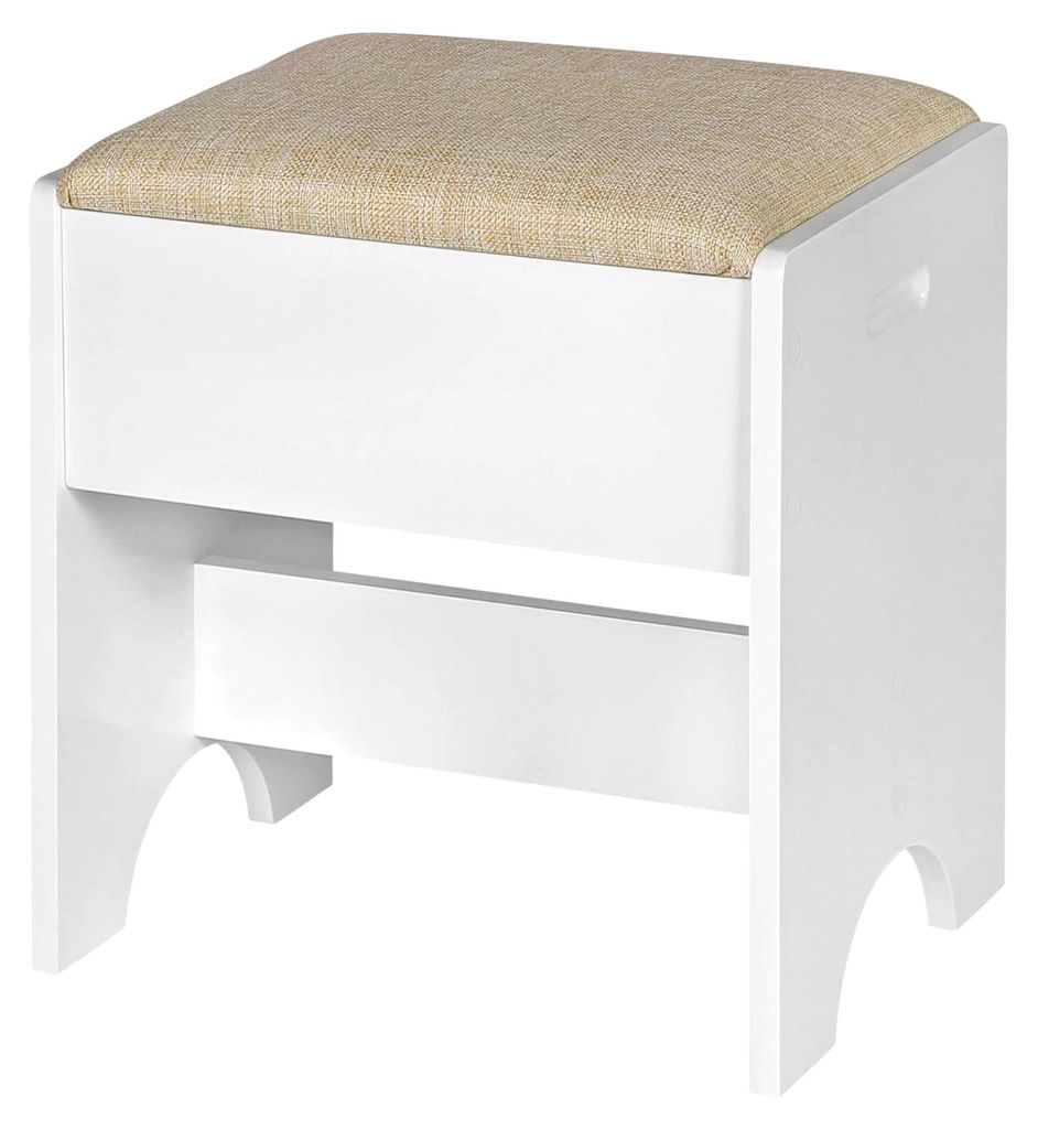 Hocker für Schminktisch, gepolsterter Sitzhocker mit Leinenbezug, moderner Stuhl in Weiß-Beige 40x45x30 cm