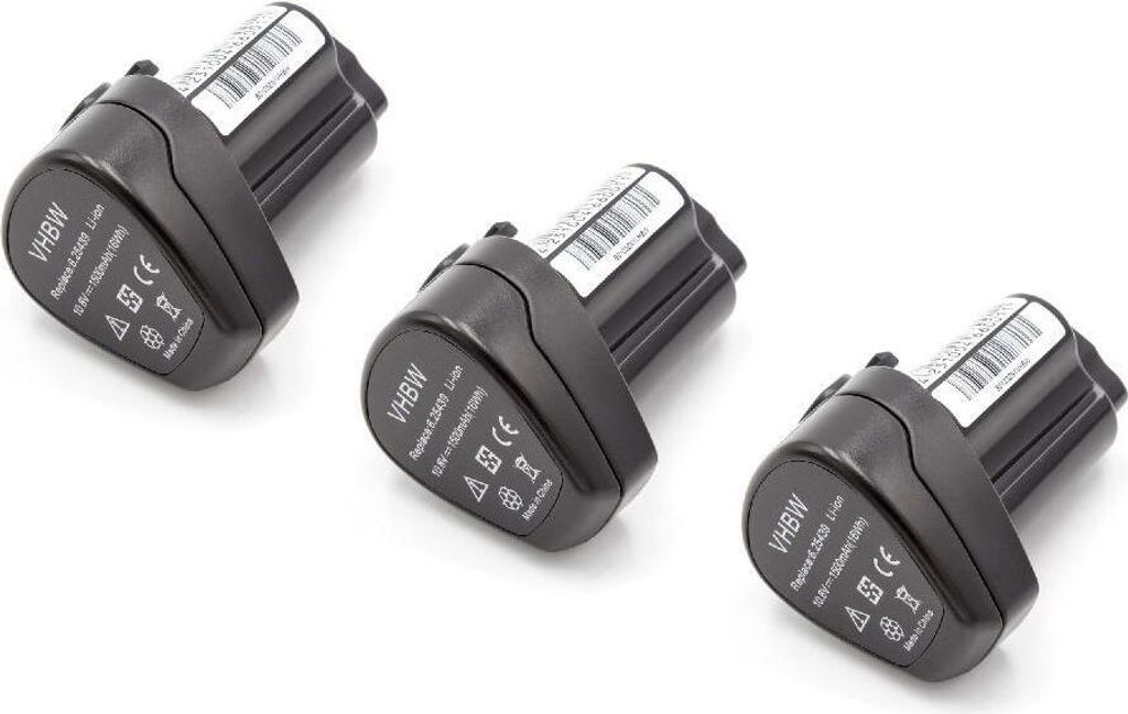 vhbw 3x Akku kompatibel mit Metabo Combo Set 2.2 10.8 V Quick Pro, Combo Set 2.1 10.8 V Quick Pro, KPA 10.8 Werkzeug (1500 mAh, Li-Ion, 10,8 V)