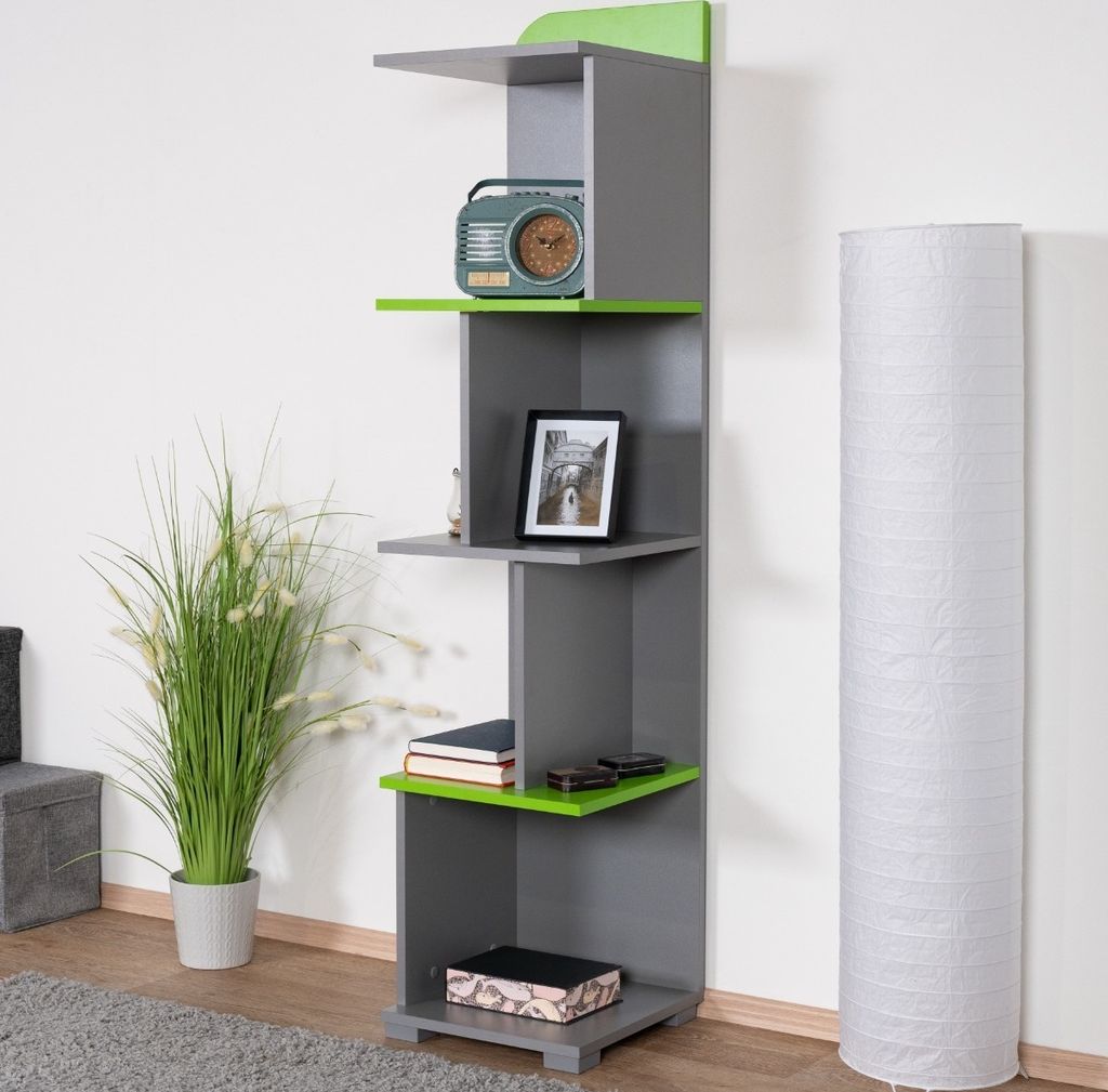 Jugendzimmer - Regal Klemens 05, Farbe: Grün / Grau - Abmessungen: 153 x 35 x 36 cm (H x B x T)