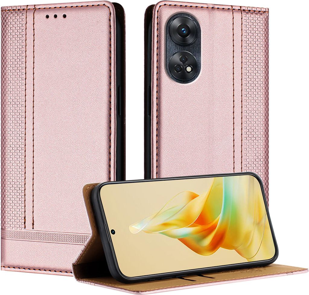 Handyhülle für OPPO Reno8 T 4G Leder Flip Klappbare Schutzhülle mit Standfunktion Pink