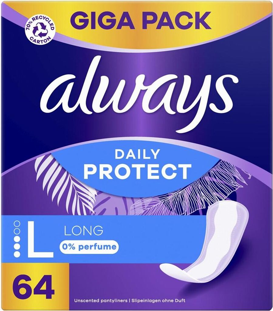 Wkładki higieniczne Daily Protect Long, opakowanie 64 Zdjęcie produktu 
