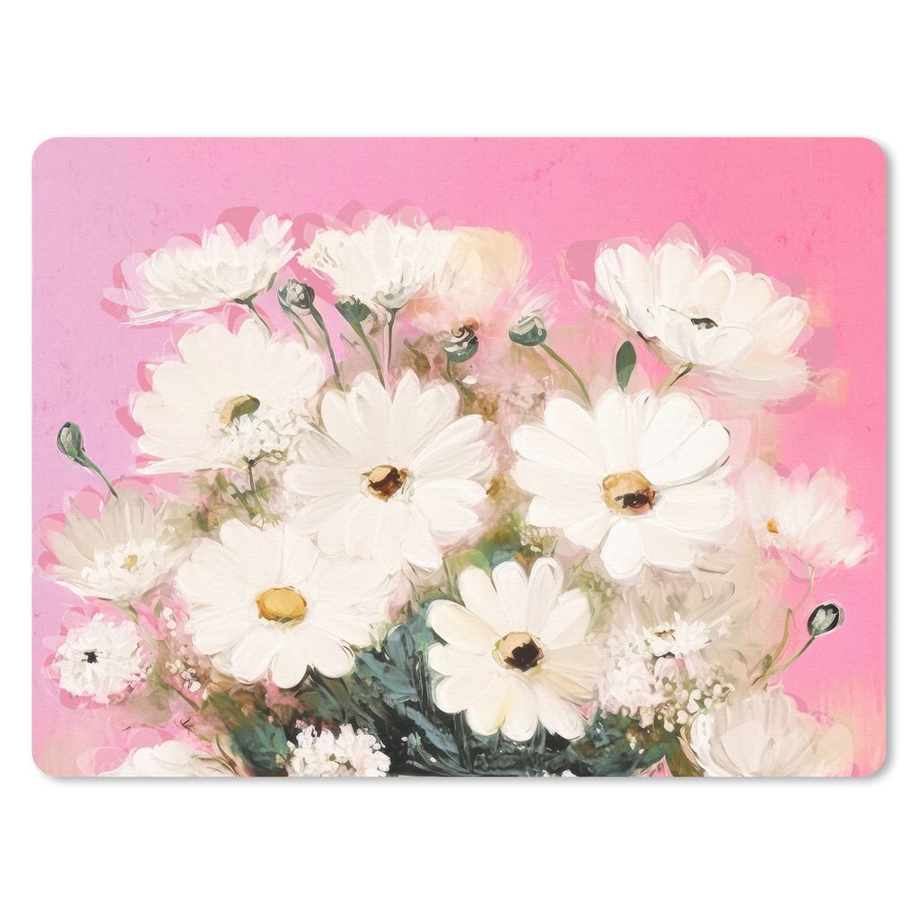 MuchoWow Mauspad Mousepad Blumen - Vase - Pflanzen - Weiß 40x30 cm - Mousepads - Maus Mat - Pad - Mausunterlage - Anti Rutsch