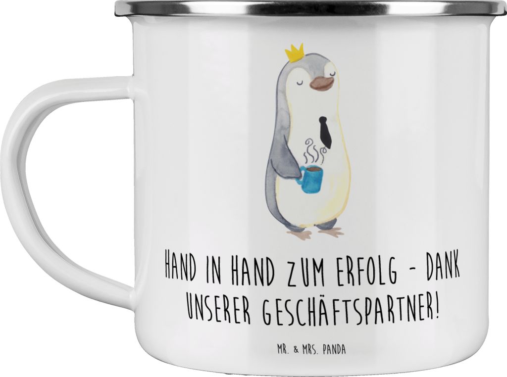 Mr. & Mrs. Panda Emaille Tasse Erfolg Geschäftspartner - Weiß - Geschenk, Netzwerk, Wertschätzung, Bedanken, Dankeschön, Aufmerksamkeit, Schlü...