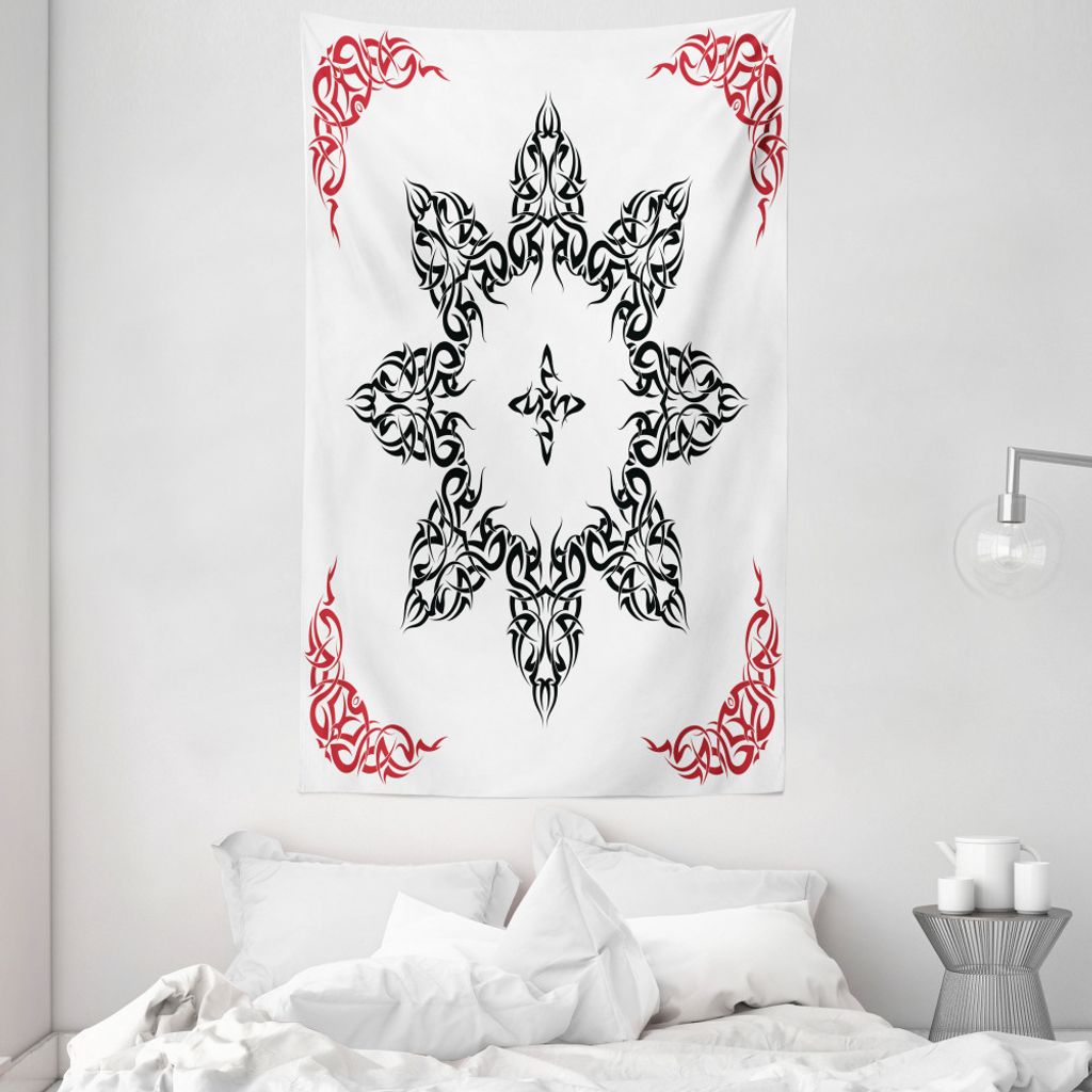 ABAKUHAUS Ethnisch Wandteppich und Tagesdecke, Tattoo Circular Vector aus Weiches Mikrofaser Stoff Waschbar ohne Verblassen Digitaldruck, 140 x 230...