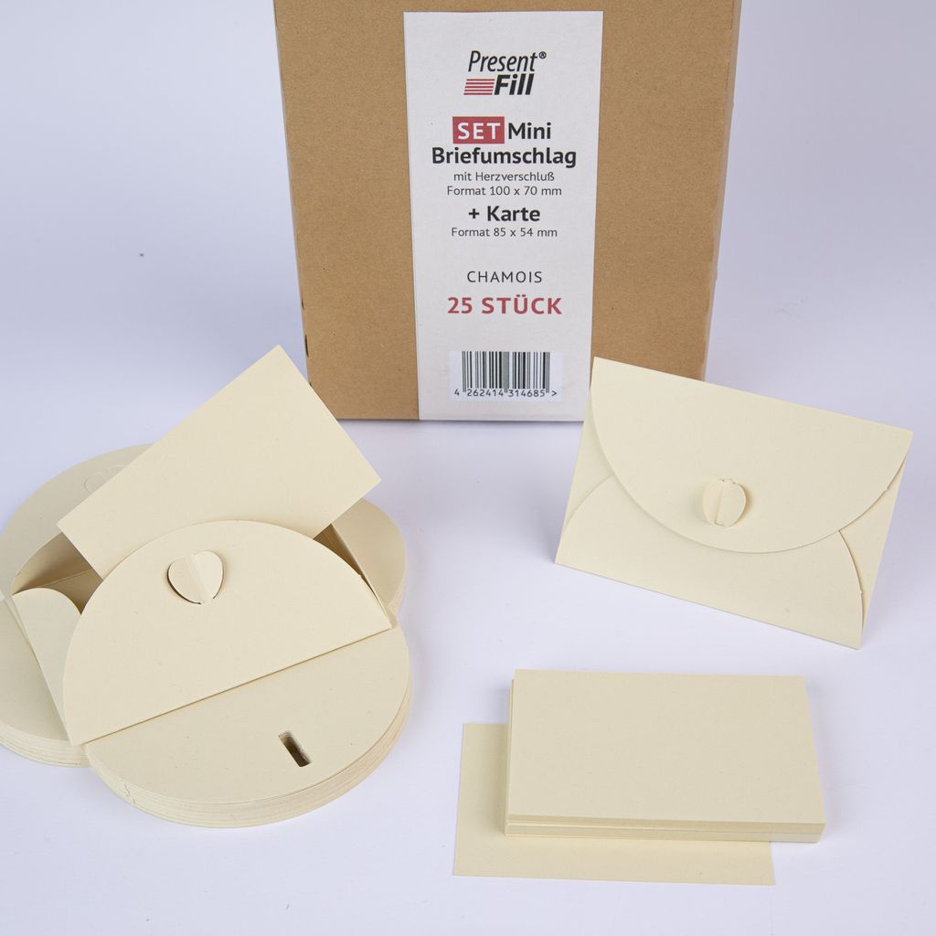 50 x PresentFill Karten + Mini-Umschlag aus 210 g/m² Recycling-Kraftpapier - Chamois Creme Beige