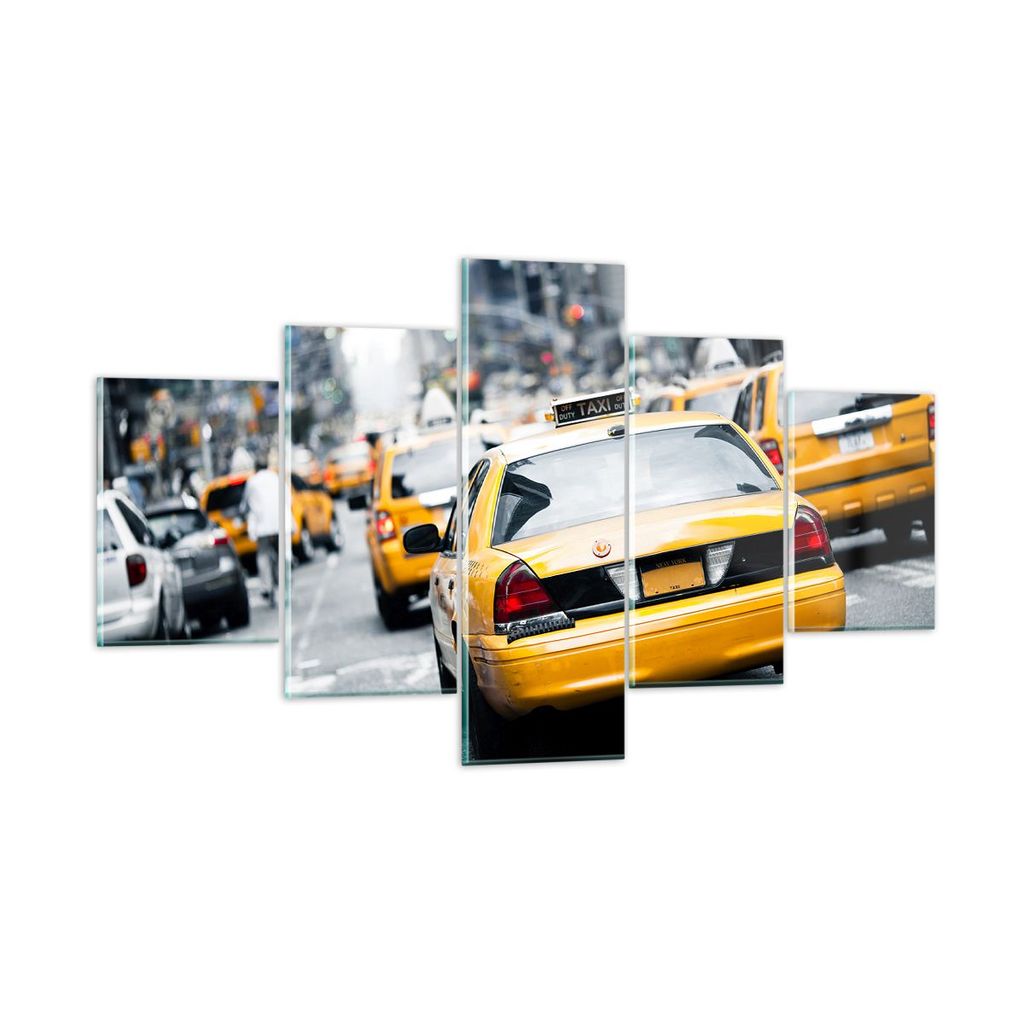 Bilder auf glas - Taxi Straße New York - 125x70cm - Glasbilder - Wandbilder - Kunstdruck - zum Aufhängen bereit - Wanddekoration aus Glas - Glas ...