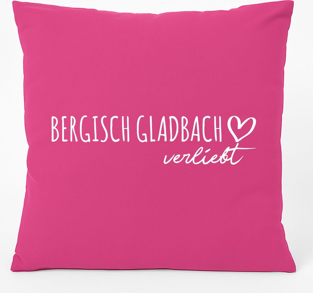 Huuraa Kissen Bergisch Gladbach verliebt 40x40cm mit Füllung Fuchsia Baumwolle Dekokissen Geschenkidee