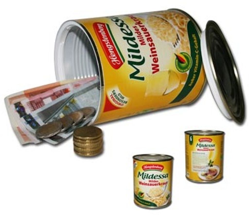 Dosensafe Dosentresor Geldversteck im Original-Design einer Mildessa Sauerkraut Dose inkl. 5 x HMF Schlüsselanhänger