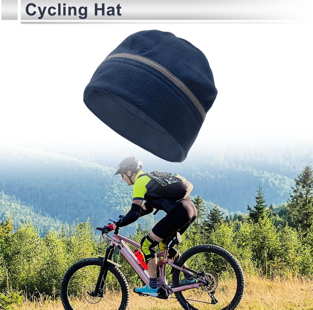 Fahrradmütze Warm Ohrenschutz Reflektierende Helmunterlage Polar Fleece Stoff Dunkelblau 27x18cm 1 Stück
