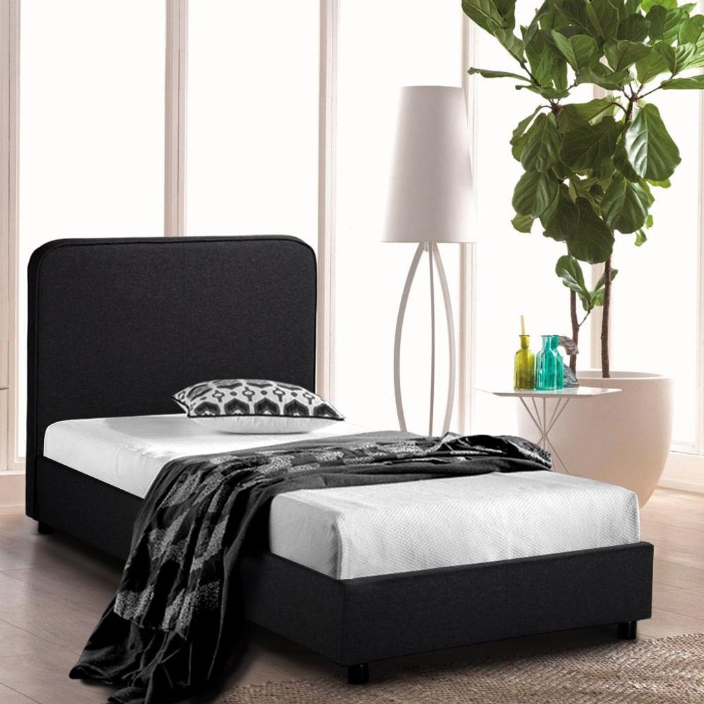 Komplettes Einzelbett aus Stoff Holz mit Netz 80x190 cm Zurich Twin - Schwarz