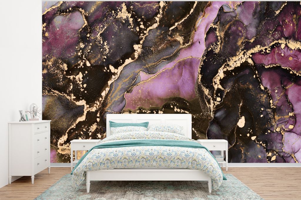 MuchoWow Fototapete für Wohnzimmer oder Schlafzimmer Wandtapete Vinyl Motivtapete Marmor - Gold - Stein - Abstrakt - 295x220 cm - Wand Tapete