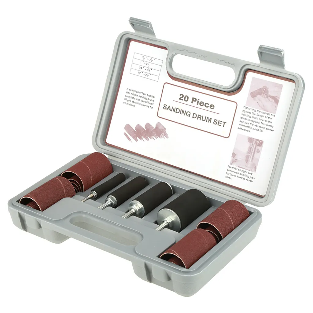 Kit ponçage tambour 20 pièces pour perceuse à colonne avec mallette